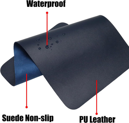 Double-Sided Keyboard Mouse Pad, 31.5"x15.7" PU Leather and Cork Desk Mat Large Overlocked-Edge Desk Pad with Matching Thread, Black