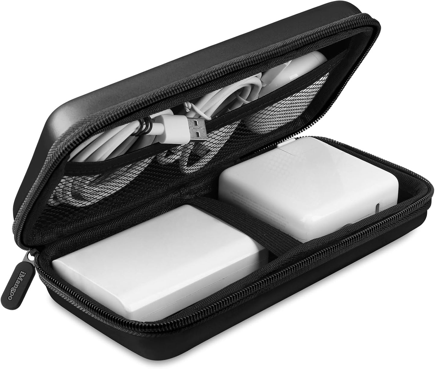 iMangoo Travel Essential Electronics Organizer Pouch Charger Case, Shockproof Dual Zipper Power Bank Cables Tech Accessories Purse, Men & Women Travel Must Have Storage Bag, 6.5x3.2x1 inch Rose Gold