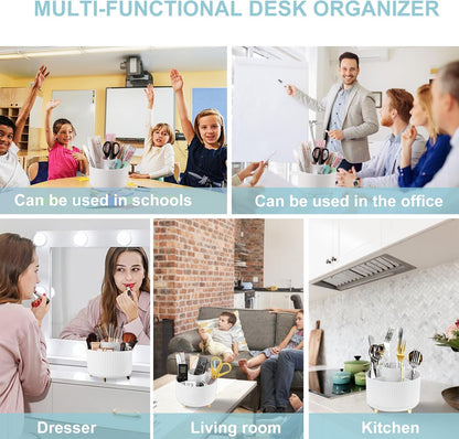 Cayxenful Pencil Holder For Desk,5 Slots 360°Degree Rotating Desk Organizers And Accessories,Desktop Storage Stationery Supplies Organizer, Cute Pencil Cup Pot For Office, School, Home (C-Blue)