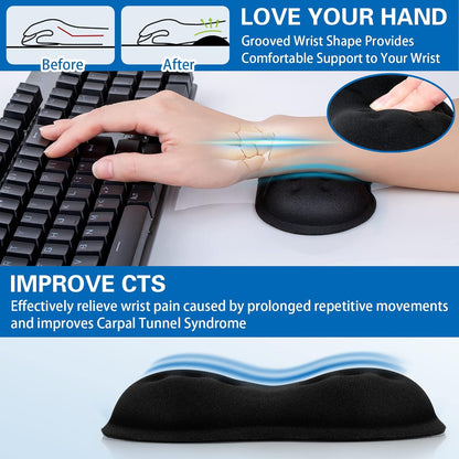 Mouse Wrist Rest, Canjoy 2 Pack Memory Foam Soft Fabric Mouse Wrist Rest Pad Support Cushion with Anti-Skid Rubber Base,Ergonomic Pain Relief Mouse Hand Rest (Black)