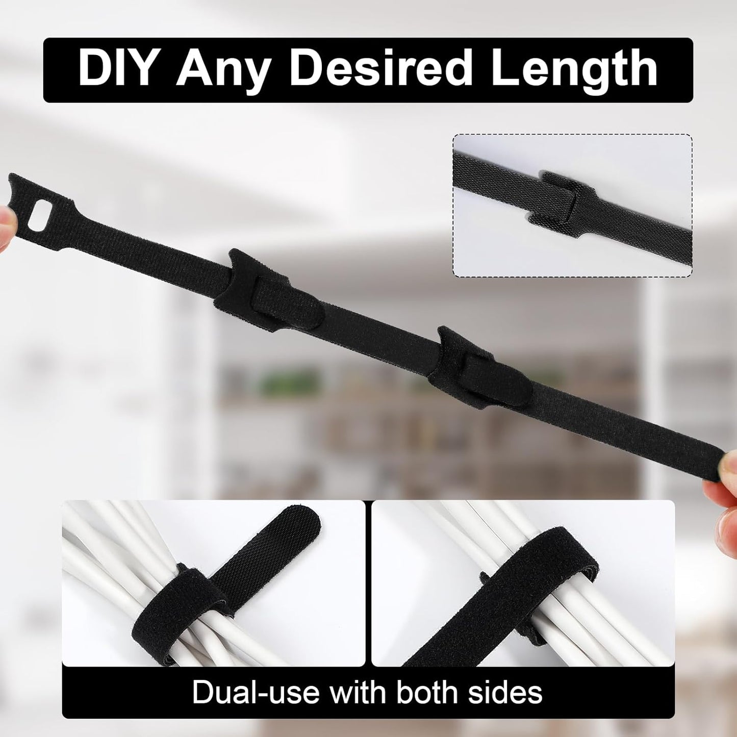 150PCS Cable Ties, 4+6+8+10 inch Multi-Colour Straps for Cable Management, Adjustable Fastening Cord Wraps, Multi-Purpose Reusable Hook and Loop for Home, Office and Garage