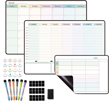 Magnetic Dry Erase Weekly Planner with Hourly Time Slots Whiteboard Calendar for Fridge, Schedule Board, to DO and Chore List for Family 16.5”(L) × 11”(H)