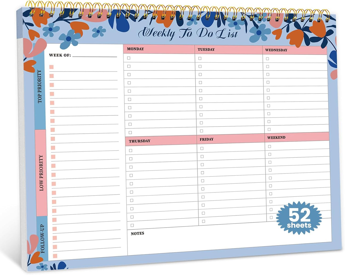 Weekly To Do List Notepad with 52 Undated Sheets（8.5"×11"）- Undated Weekly Planner Notepad for Office Desk Accessories and Supplies - Midnight Lilac