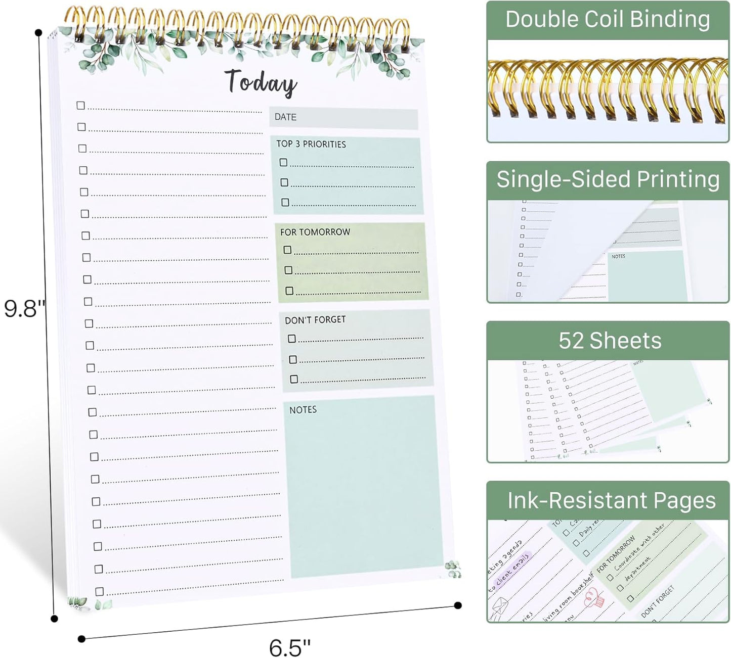 To Do List Notepad - To Do List Notebook for Work with 52 Sheets, Undated Daily Planner Perfect for Enhanced Productivity and Goal Achievement - Green