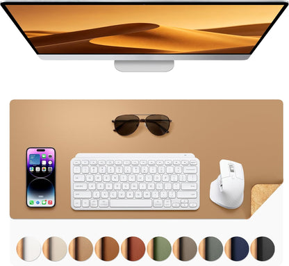 Aothia Dual-Sided Desk Pad - 25.6x13.7 inches Leather Desk Mat, Natural Cork Desk Pad Protector, Large Mouse Pad for Desk, Waterproof Desk Blotter Pad, Desk Writing Pad for Office Work/Home, Black