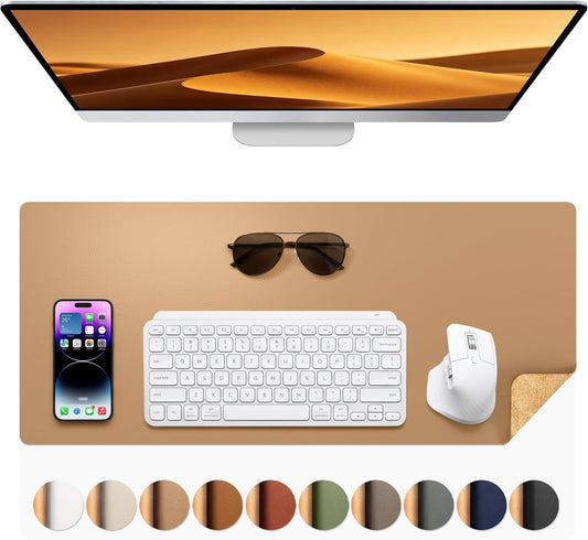 Aothia Dual-Sided Desk Pad - 25.6x13.7 inches Leather Desk Mat, Natural Cork Desk Pad Protector, Large Mouse Pad for Desk, Waterproof Desk Blotter Pad, Desk Writing Pad for Office Work/Home, Black