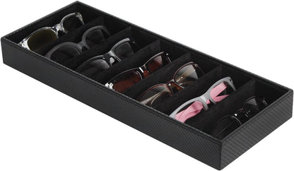 J JACKCUBE DESIGN 7 Slot Sunglasses Organizer, Leather Eyeglass Storage Tray Box for Table, Desk, or Drawer - MK378