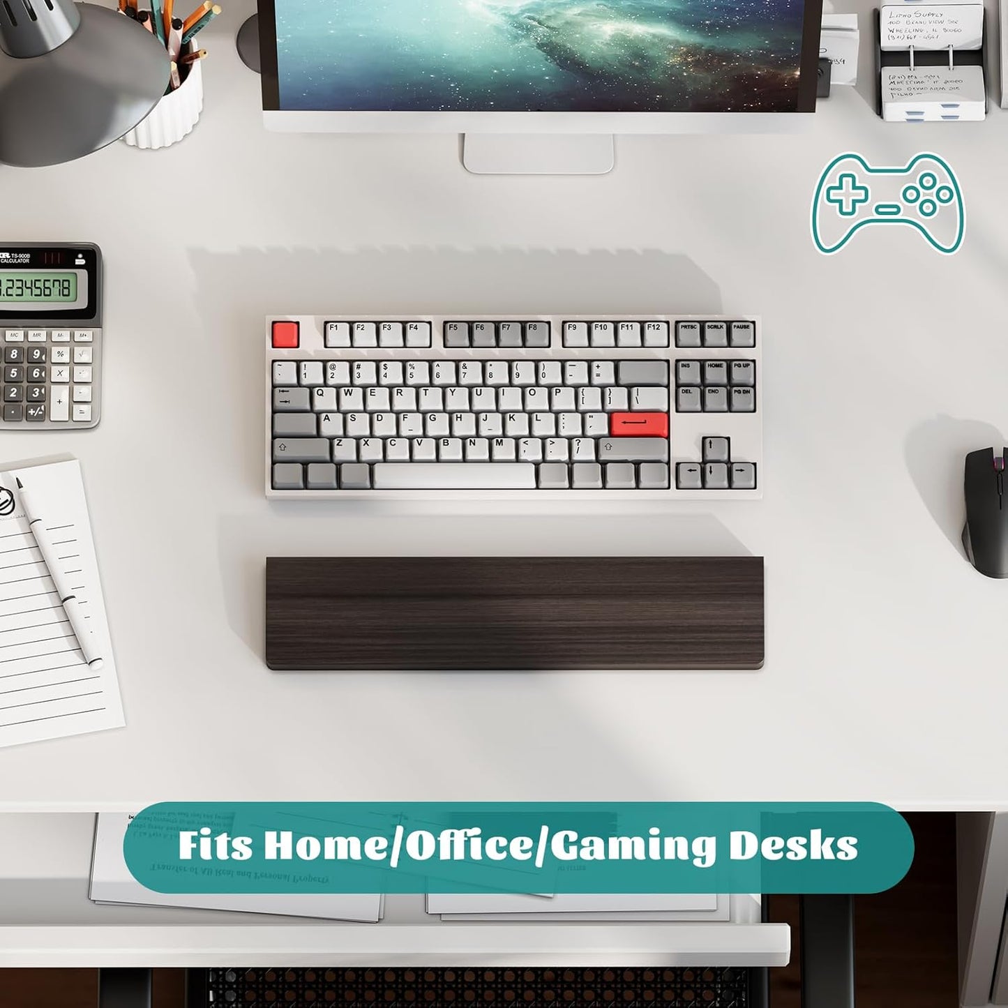 Wooden Wrist Rest, 11.8-inch Length and 22mm Thickness for Small Keyboard, Bamboo Wood Palm Rest, Ergonomic Design for Mechanical Gaming Keyboard