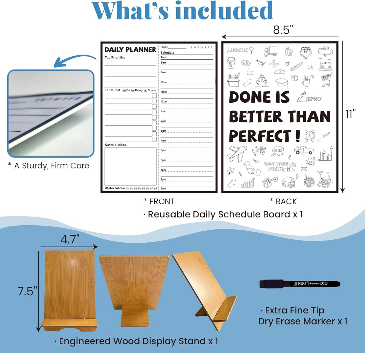 JJPRO Reusable Desktop Daily Planner with Stand,Reusable Time Schedule Board,11"x8.5" Hourly Schedule Dry Erase Board with Time Slots,Desk Hourly Dry Erase Board w/Engineered Wood Stand-Sage Green