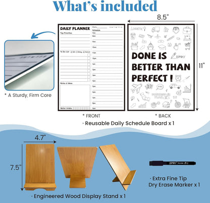 JJPRO Reusable Desktop Daily Planner with Stand,Reusable Time Schedule Board,11"x8.5" Hourly Schedule Dry Erase Board with Time Slots,Desk Hourly Dry Erase Board w/Engineered Wood Stand-Sage Green