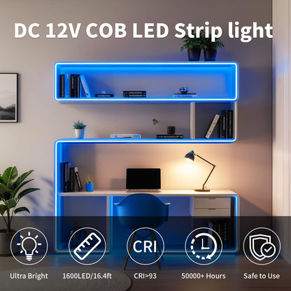 32.8FT/10M Blue COB LED Strip Light, 3200LEDS LED Tape Lights, High Bright CRI93+ Flexible Dimmable Light Strip for Bedroom TV Backlight Monitor Gaming Room Bar Decor(with Plug)