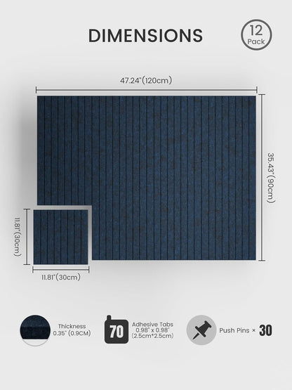 Bumusty Large Cork Board Alternative-48 x 36" Felt Bulletin Board Tiles, with 30 Pushpins, 70 Adhesive Tabs, Fine-Stripe 12-Pack, Cork Boards for Office Push Pin Board Felt Board-Oatmeal