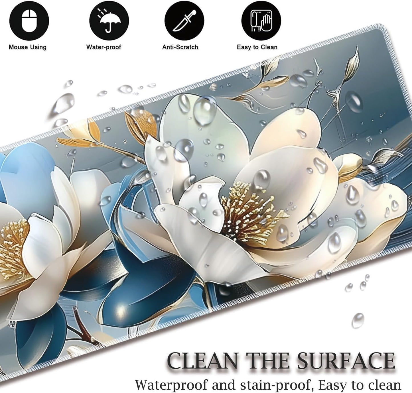 Mouse Wrist Rest and Keyboard Wrist Rest Pad Set, Non-Slip Rubber Base Smooth Surface Ergonomic Gaming Mouse Pad for Easy Typing and Pain Relief, Antique Blue Wood Grain Dog Paw + Coaster