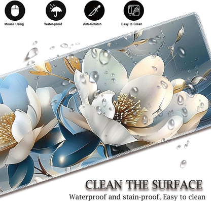 Mouse Wrist Rest and Keyboard Wrist Rest Pad Set, Non-Slip Rubber Base Smooth Surface Ergonomic Gaming Mouse Pad for Easy Typing and Pain Relief, Antique Blue Wood Grain Dog Paw + Coaster