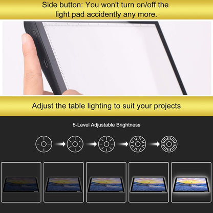 Rechargeable A4 Light Pad with Innovative Stand and Top Clip, Elice Wireless Bright Light Tracing Board Portable LED Artcraft Tracer Box for Artists, Drawing, Cricut Weeding Vinyl, Diamond Painting