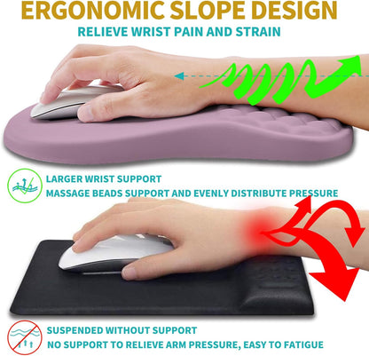 Hokafenle 2 in 1 Ergonomic Mouse Pad Wrist Support & Wrist Rest for Computer Keyboard Set, with Relieve Carpal Tunnel Pain Massage Bulge and Full Memory Gel Design (2In1 Set, Black)