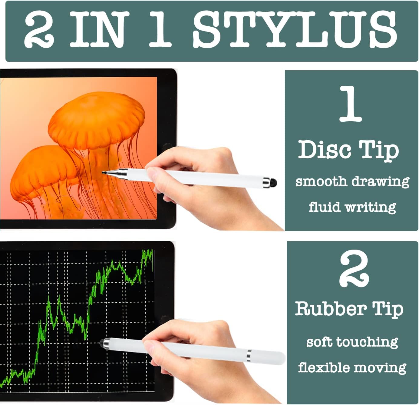 Tablet Stylus Pen for Android/iPhone/Touch Screens/Samsung/Kindle Fire HD,Universal Stylist Capacitive Pens 2 in 1 Pencil Holder for Galaxy Tab A8/A7 Lite/S6/Note 10/Apple iPad/14 Pro Max/13/12/11/SE