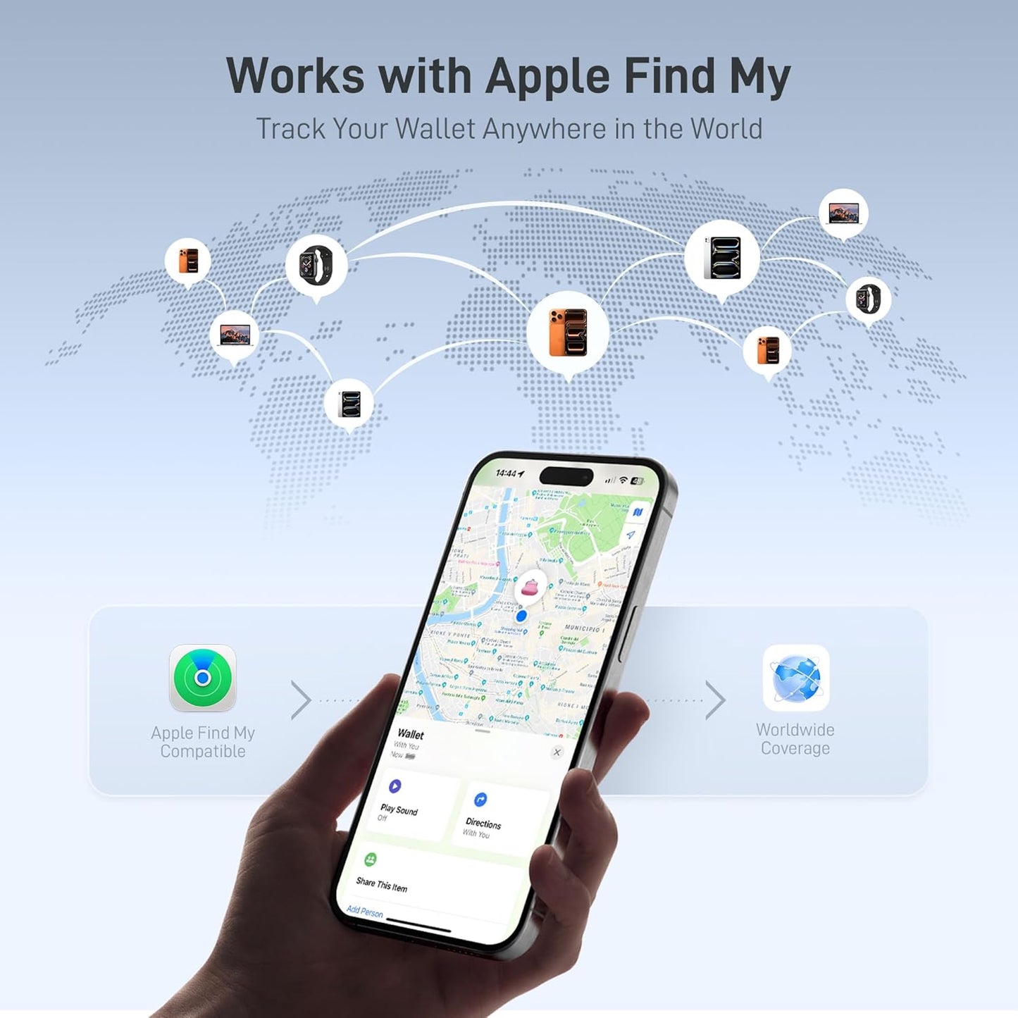 Epicka Wallet Tracker Card Compatible with Apple Find My, 8-Year Maintenance-Free Battery, Tracking Card with NFC, MFi Certified, IP67 Bluetooth Item Locator for Luggage, Passport, 1 Pack, Black