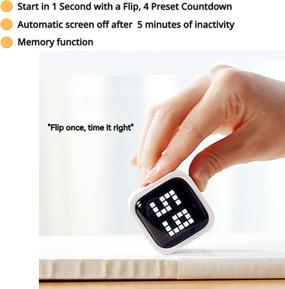 Rotating Digital Cube Timer with Gravity Sensor, 5/10/30/60 Min Preset & Custom Up to 99 Min, USB-C Rechargeable Stopwatch, Vibration Volume Mute Alert for Pomodoro Focus Study Kitchen (Black)