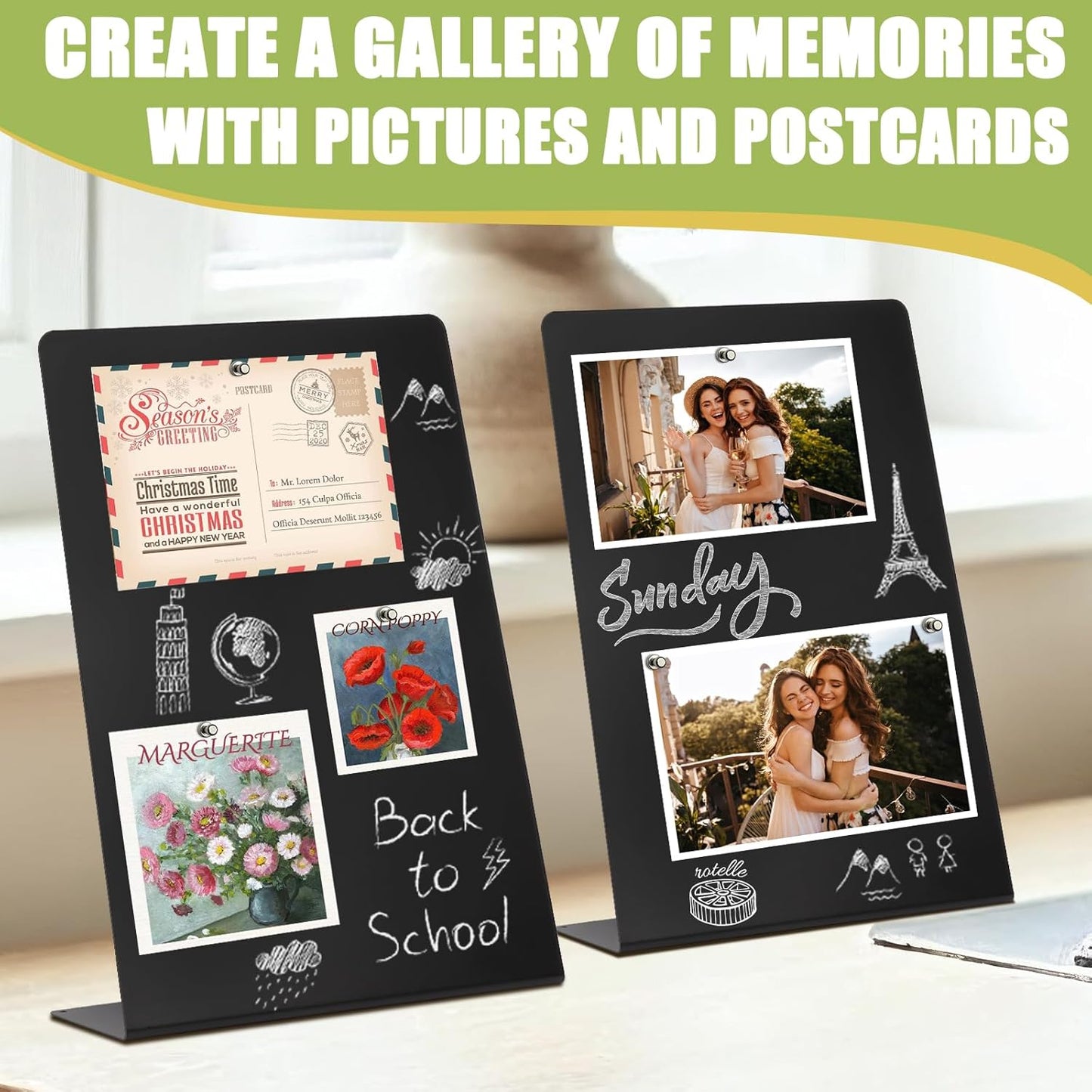 Magnetic Display Board - Desktop Metal Memo Board for Notes & Photos, 11x9.8 Inch Small Black Magnetic Bulletin Board, Includes Clips for Office, Room Decor (11 * 12.6inch, Count, 1)