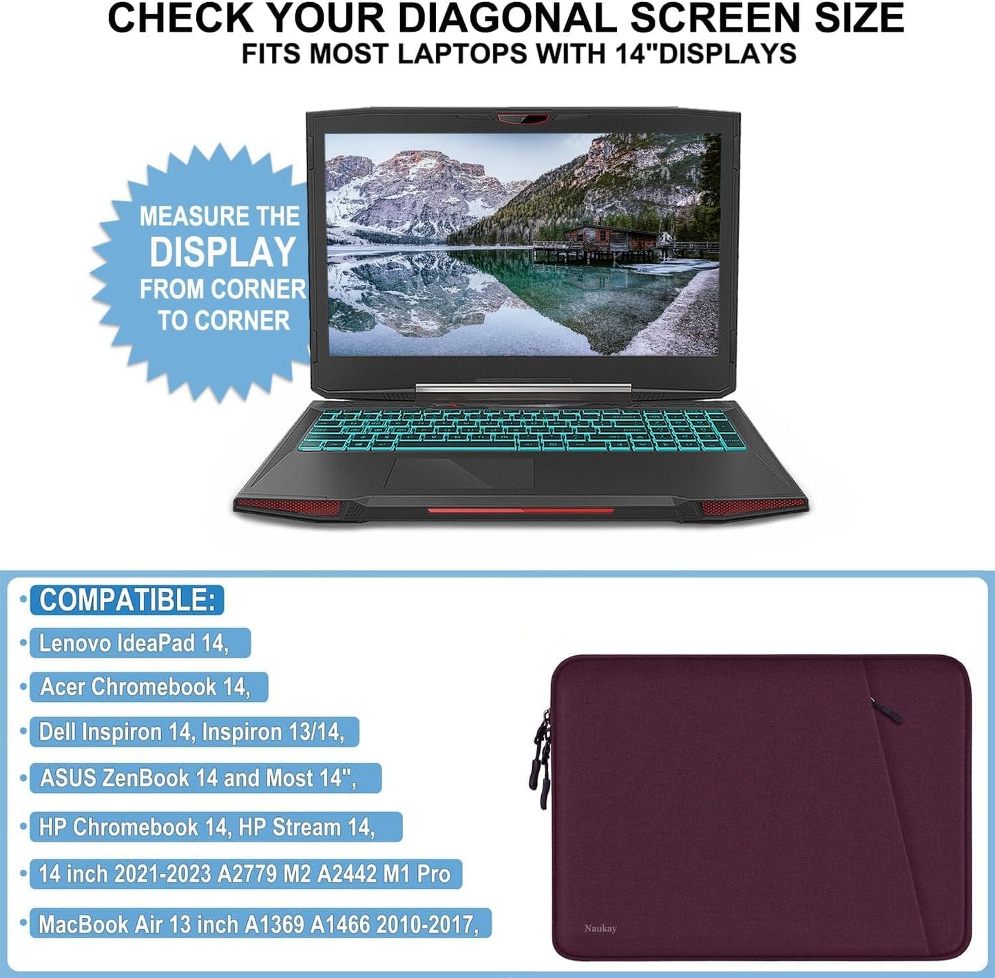 Laptop Sleeve Case 13.3 inch, Shockproof Protective Computer Cover with Accessories Pocket, Portable Laptop Bag Compatible with MacBook Air/Pro 13-13.3 inch, Compatible for MacBook Pro 14 inch, Black | Shockproof