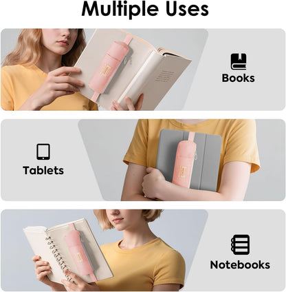 MoKo Pen Holder for Notebook, Pencil Pouch with Adjustable Elastic Band, Slim Portable Zipper Pen Pouch Holder for Planners, Journals, Book, Pink