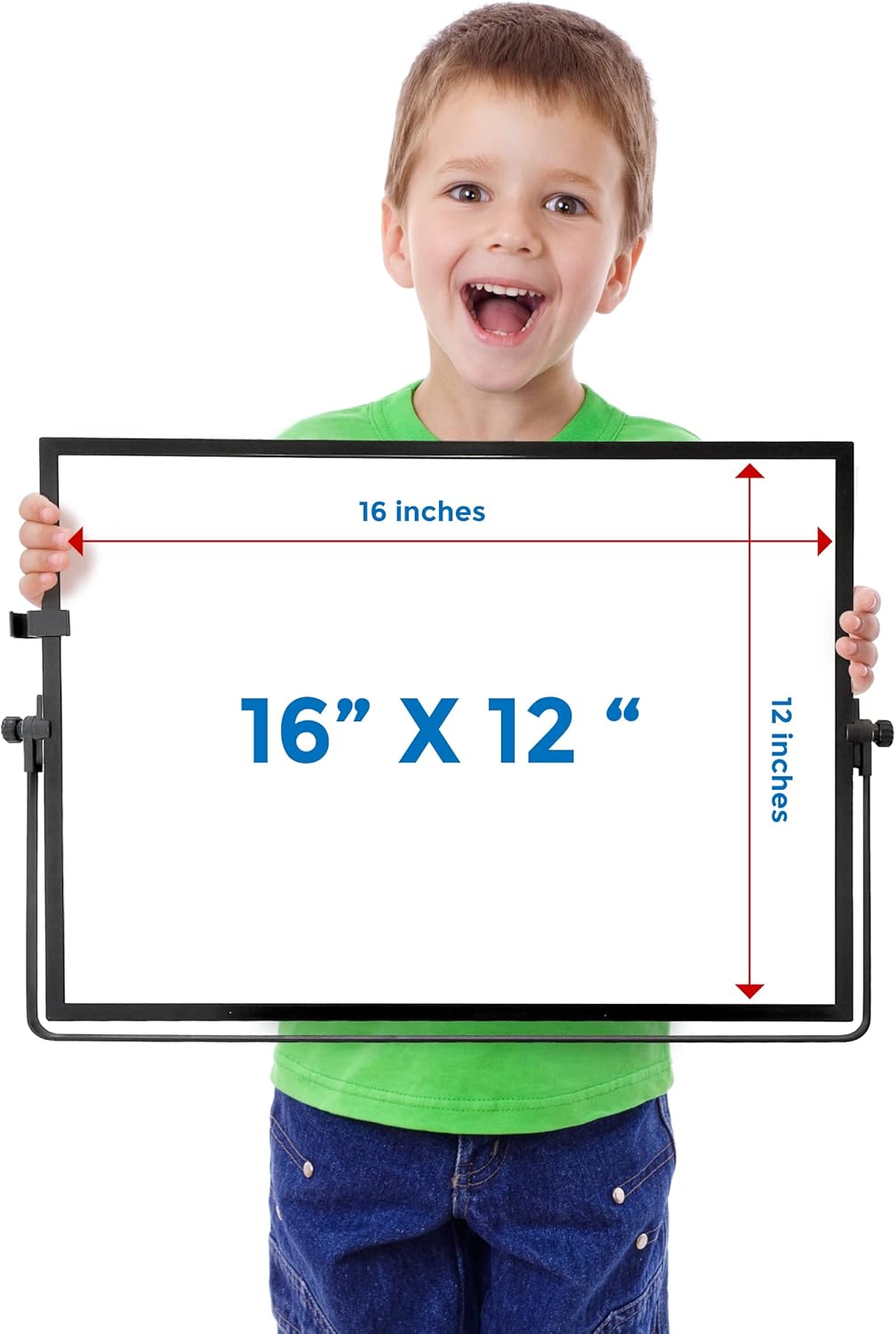 Desktop Dry Erase Board - 16in x12in Double Sided Stylish Black Frame Magnetic Desktop Whiteboard with Stand Comes with 6 Magnetic Markers, 4 Magnets, 1 Eraser, 1 Pen Clip
