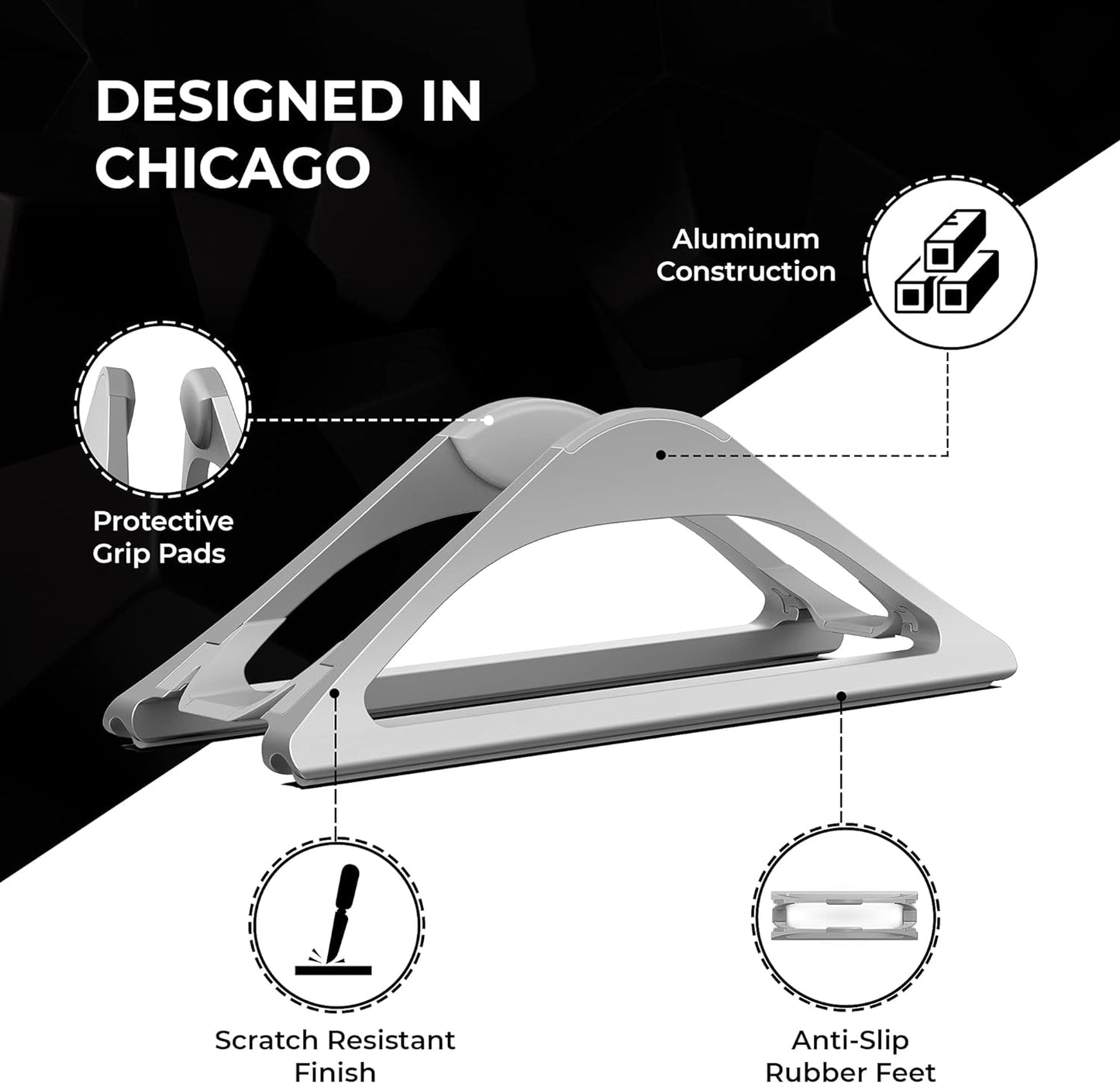 HumanCentric Vertical Laptop Stand for Desks in Matte Black, Upright Adjustable Holder to Dock Apple MacBook Stand, and Other Laptops to Organize Work & Home Office, Automatic Grip