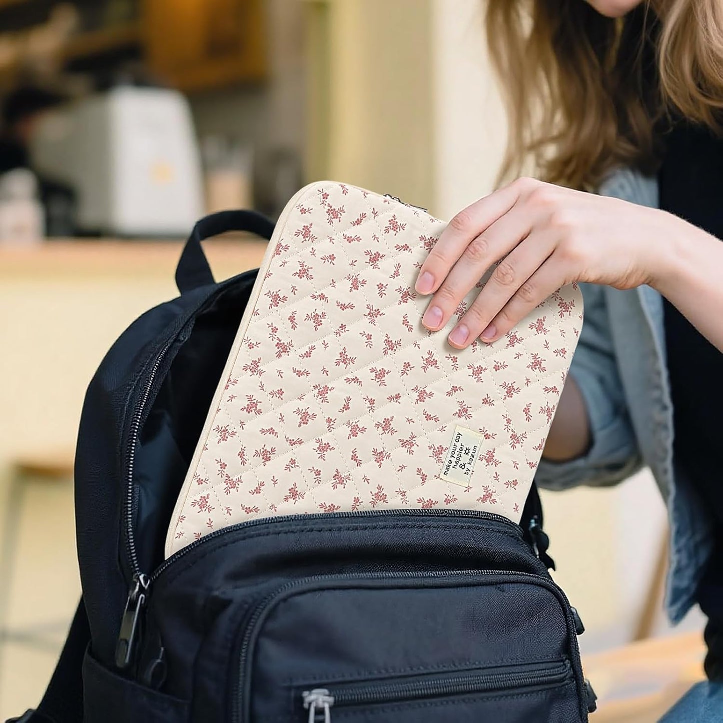 Puffy Laptop Sleeve 13 Inch Cute Quilted Laptop Protective Case Padded Floral Computer Sleeve for MacBook (A-Blue, 13 Inch)