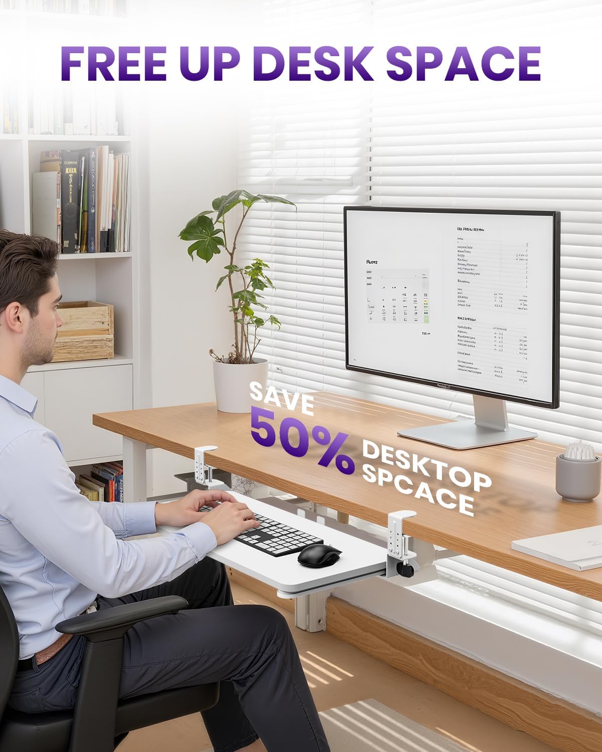 Ergonomic Mouse & Keyboard Tray Under Desk, Pull Out with Adjustable C-clamp, 20 (25.9 Including Clamps) x 11.8 Inch Slide Out Computer Keyboard Drawer Mouse Tray for Typing, Rustic Brown