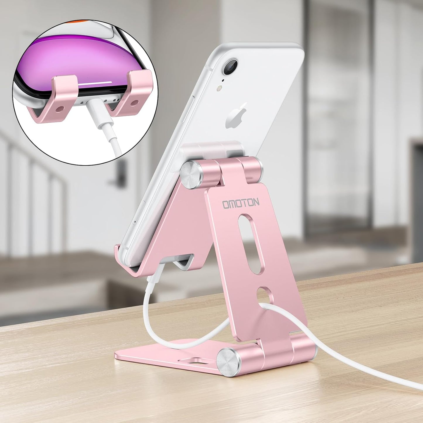 OMOTON Foldable Cell Phone Stand, C4 Portable Aluminum Phone Holder, Adjustable Phone Dock Cradle for iPhone 17/16/15 Pro Max Air, Small Tablets, Smart Phones, Women Men Gift for Fathers Day, Silver