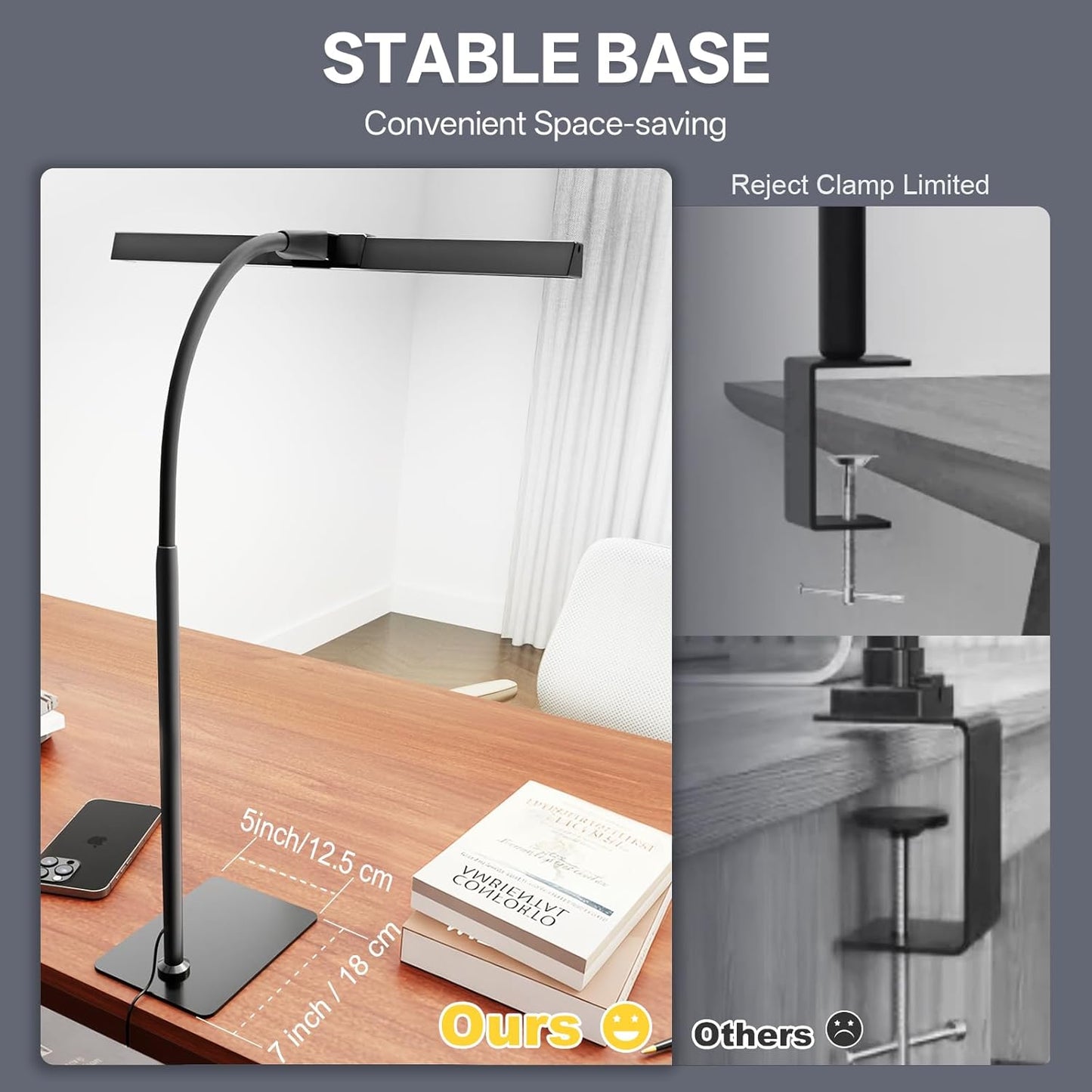 Desk Lamp with USB Charging Port for Home Office 24w Architect Remote Base Dual Task Led Light Modern 5 Color Modes Dimmable Adjustable Gooseneck Double Head Reading Drafting Eye Caring Tall Lamps