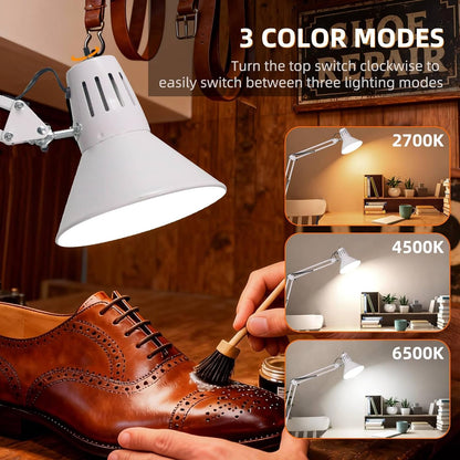 Desk Lamp With Clamp for Home Office, Eye-Caring Clip on Light with Adjustable Extra Tall Metal Swing Arm, High Intensity Clamp Lamp w/LED Bulb, Architect Task Table Lamps for Study, Workbench-B/5000k
