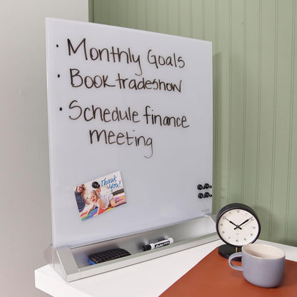 ECR4Kids MessageStor Glass Dry-Erase Board with Storage Stand and Magnets, White Board, White