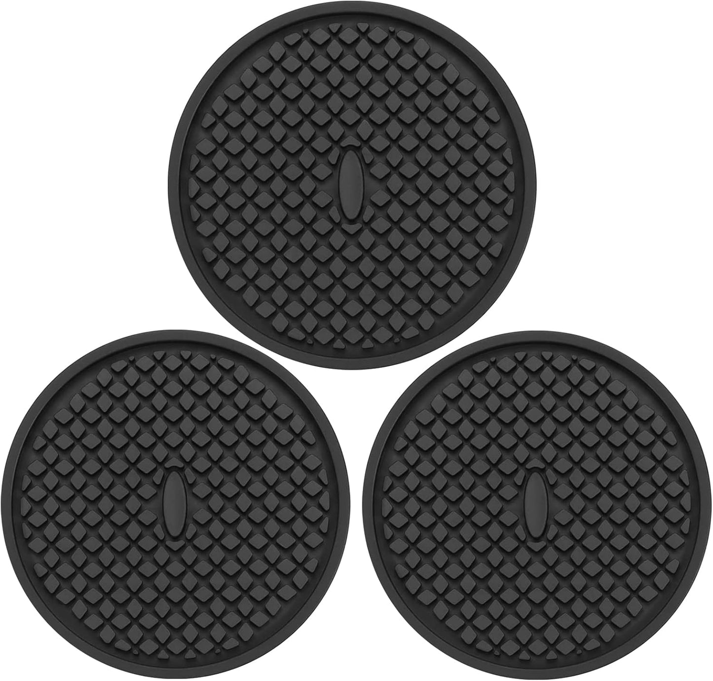 2 Pack Silicone Coasters for Drinks, Round Black Coaster with Deep Tray Grooved Design Cup Mat, Washable Heat Resistant Durable Non-Slip Coasters for Coffee Table Wooden Desk Kitchen Bar