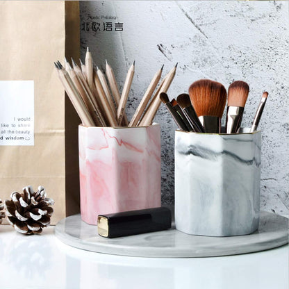 Pen Holder, Pencil Holder for Desk, Marble Desk Organizer Cute, Durable Ceramic Pencil Cup, Decorative Makeup Brush Holder Cup, Stationery Holder for Office, Home, Gray Marble