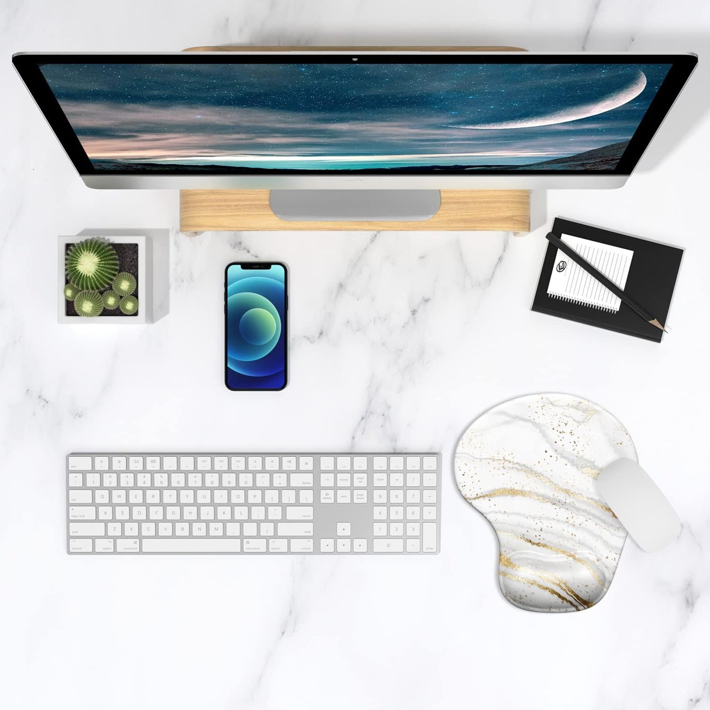 ITNRSIIET Ergonomic Mouse Pad with Gel Wrist Support Wrist Rest Smooth Surface Non-Slip PU Base Comfortable Office Supplies Pain Relief, 9.5 x 8 inches, Beach