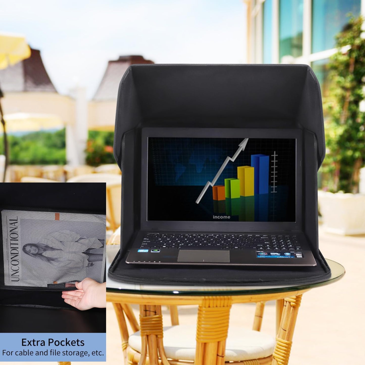 Laptop Sun Shade,Laptop Sun Shade for Working Outside,Foldable and Portable Screen Sun Glare Shield Sleeve,Outdoor Computer Cover,Privacy Protective Hood Sunshade Bag 12-14inch (Patent Pending)