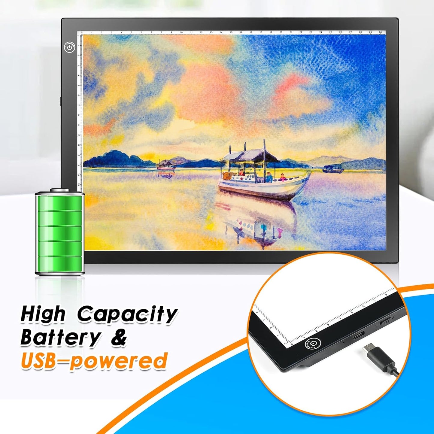 KIVOTAC 9x12 Inch LED Light Pad, Ultra-Thin USB Powered Bright Light up Box Adjustable Light Table for Drawing, Weeding Vinyl, Diamond Art, Sketching, Tracing and Animation
