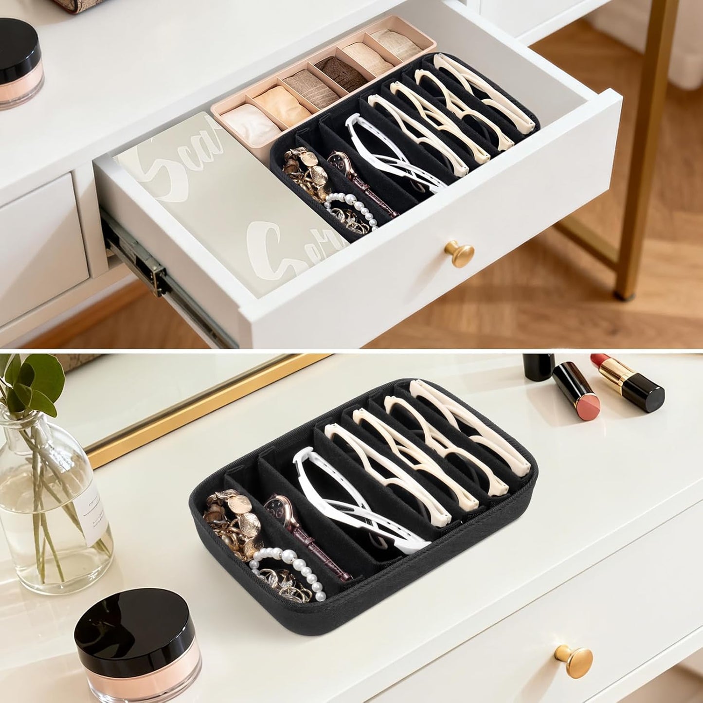 Bukere Sunglasses Organizer Tray Storage for Drawer, Glasses Watches Jewelry Display Case, Eyeglasses Holder Men Women