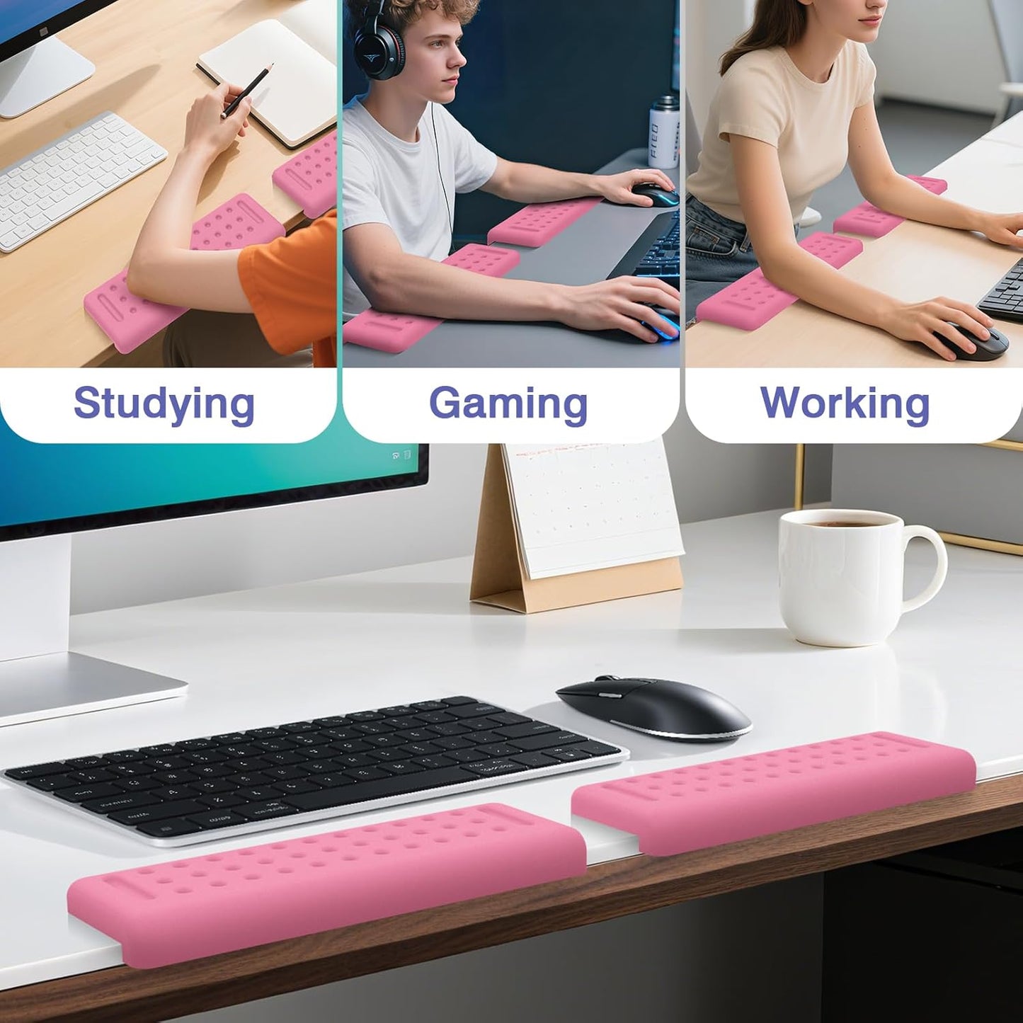 L-Shaped Desk Edge Cushion, 2 PCS Elbow Rest for Desk with Ergonomic Support, Memory Foam Elbow Pad & Arm Rest for Palm, Wrist & Forearm, Non-Slip & Separate Design, Office & Home, Black