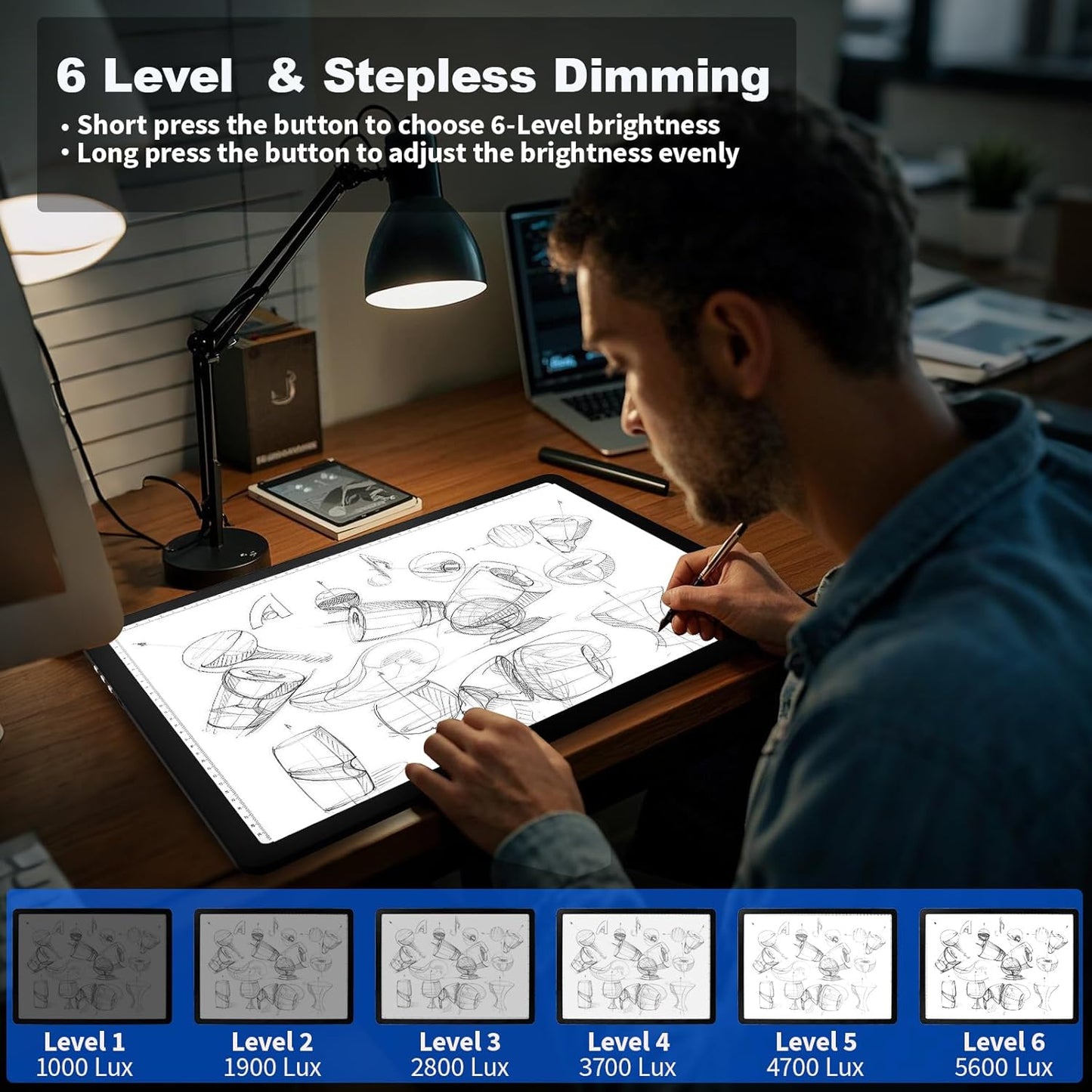 Elice Rechargeable A3 Light Pad for Diamond Painting, Magnetic LED Light Board with Physical Button, Super Bright Diamond Art Light Pad, Ultra-Thin Light Box for Tracing, Weeding Vinyl, Artists -Black