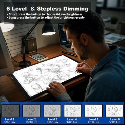 Elice Rechargeable A3 Light Pad for Diamond Painting, Magnetic LED Light Board with Physical Button, Super Bright Diamond Art Light Pad, Ultra-Thin Light Box for Tracing, Weeding Vinyl, Artists -Black