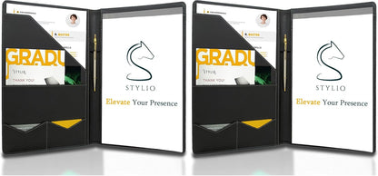 STYLIO Padfolio Portfolio Organizer Binder | Interview Resume Folder, Legal Document, Business Card Holder |w/Letter-Sized Notepad | Handsome Piano Noir Faux Leather Folio Matte Finish, Accent Stitch