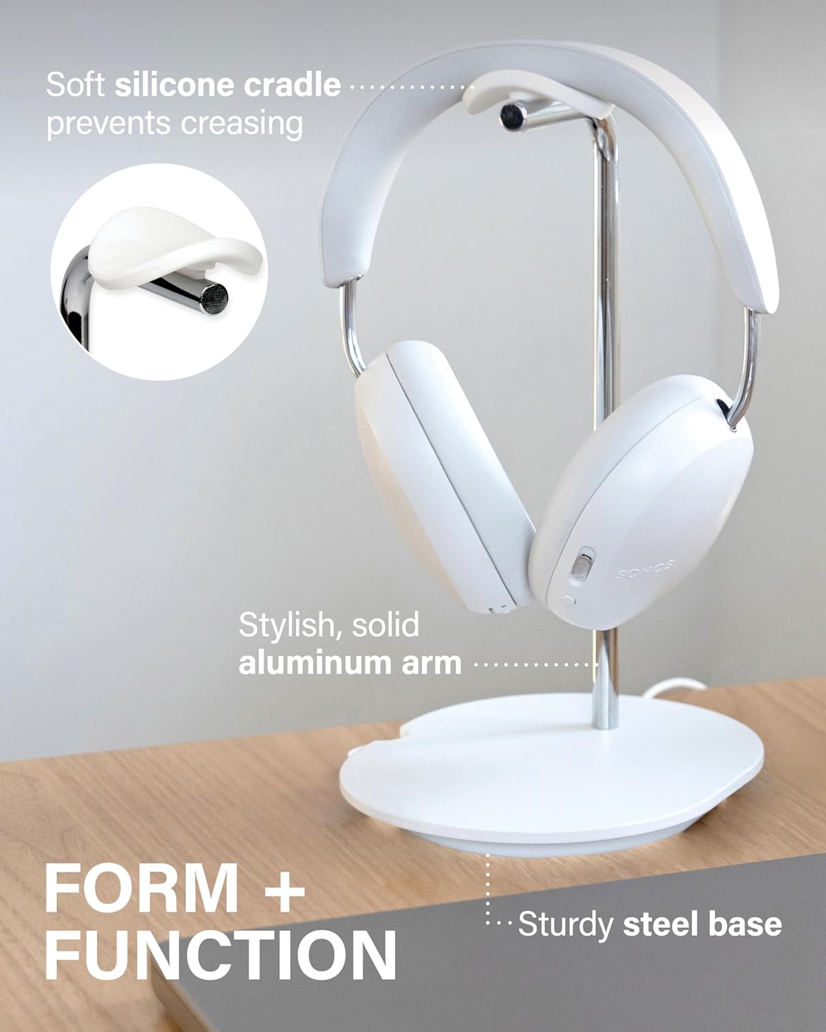 Sanus Sonos Ace Headphones Stand - Premium Stand w/Silicone Cradle Prevents Creasing & Built-in Cable Management w/Magnetic Clip for Fast Charging - Tool-Free Setup - Black Sonos Headphones Holder