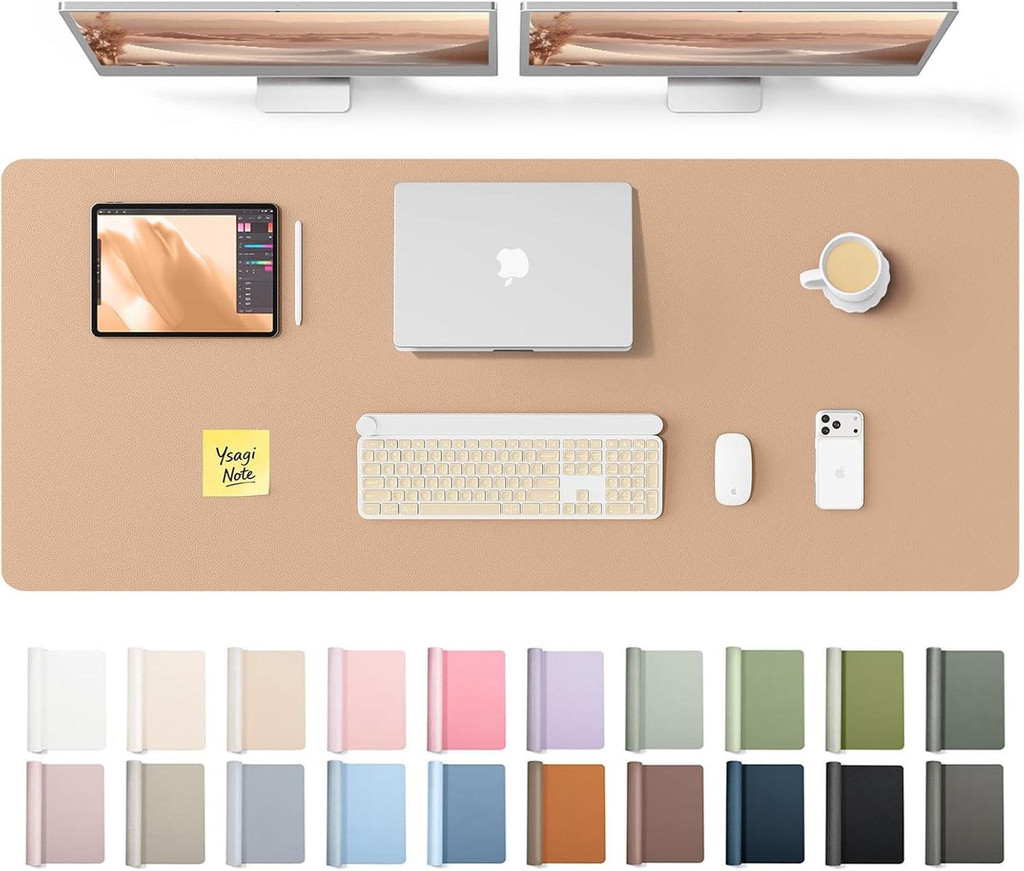 YSAGi Leather Desk Pad Protector, Office Desk Mat, Large Mouse Pad, Non-Slip PU Leather Desk Blotter, Waterproof Laptop Desk Writing Pad for Office and Home (23.6" x 13.8", Eggshell) - Colors B