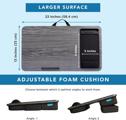 LAPGEAR Extra Large Adjustable Lap Desk – Fits Laptops up to 17.3”, Adjustable Cushion, Memory Foam Wrist Rest, Mouse Pad, Device Ledge, & Phone Slot – Black Carbon - Style No. 88108