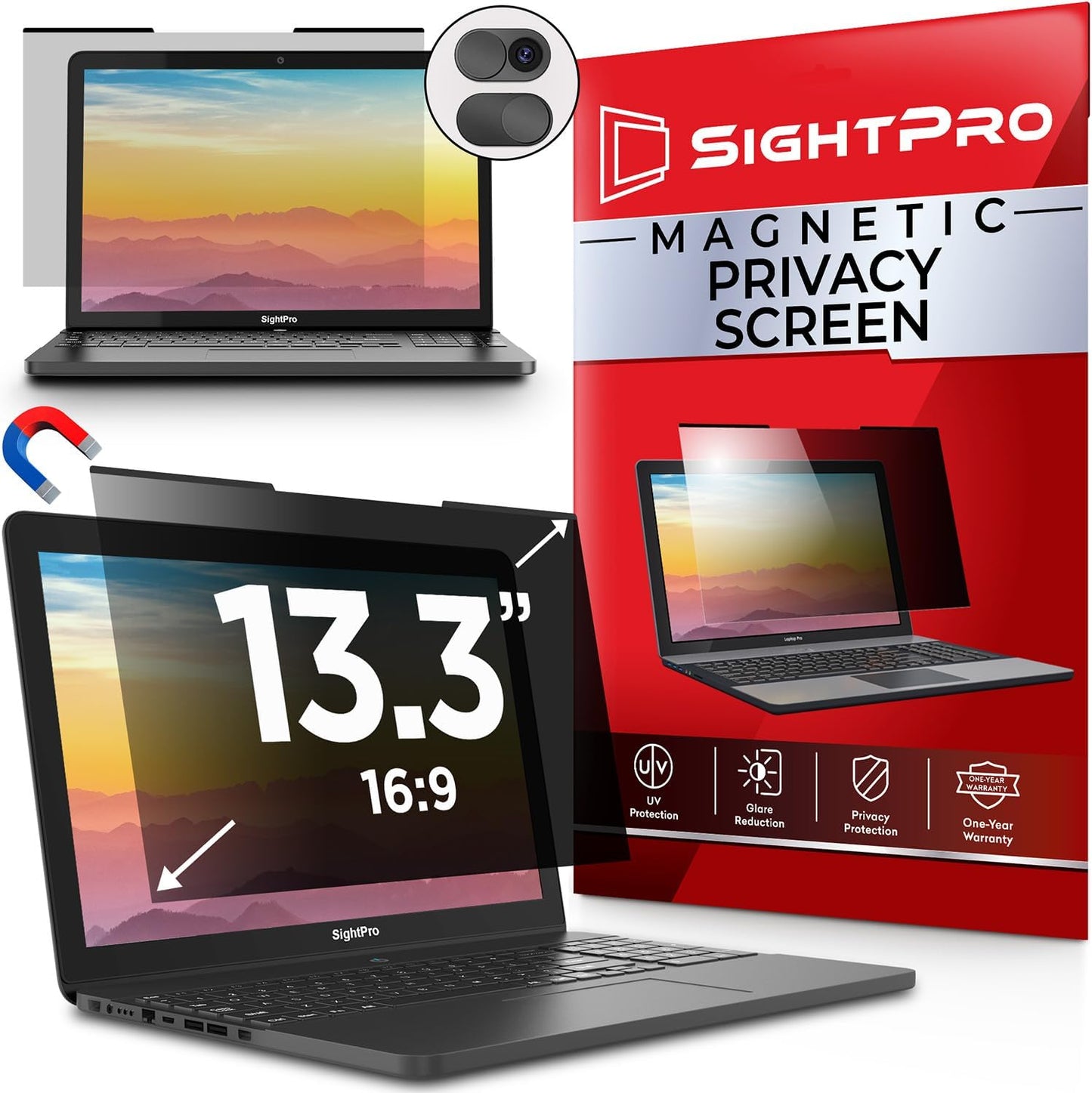 SightPro Magnetic Laptop Privacy Screen 14 Inch 16:9 - Patented Removable Laptop Privacy Filter Shield and Protector