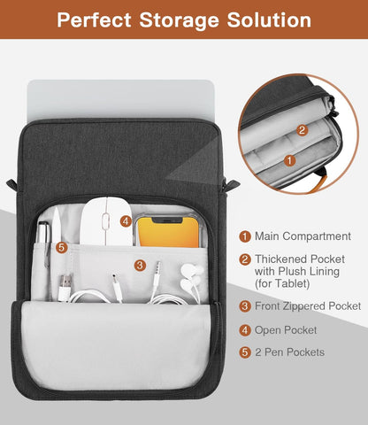 MoKo 13 Inch Tablet Sleeve Bag, Fits with 13 Inch New iPad Pro M5 & Air M4/M3, iPad Pro 12.9 M2&M1,Surface Laptop Go 12.4,Galaxy Tab S8+/S9+ 12.4,Handle Carrying Case with Shoulder Strap,Black &Gray