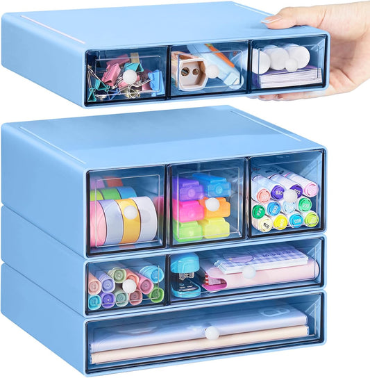 Desk Storage Organizer with 9 Drawers, 4 Tiers Stackable Desktop Craft Storage Drawers, Clear Storage Box Caddy for Stationary Makeup Jewelry Office Craft Supplies (Green)